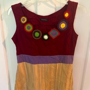 Boho/Artsy Midi Dress- Burgundy Cream And Purple With Crotchet Accents